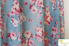 Sakura Pink Florals on Blue. Power Mesh. SM-103-BLU. - Boho Fabrics