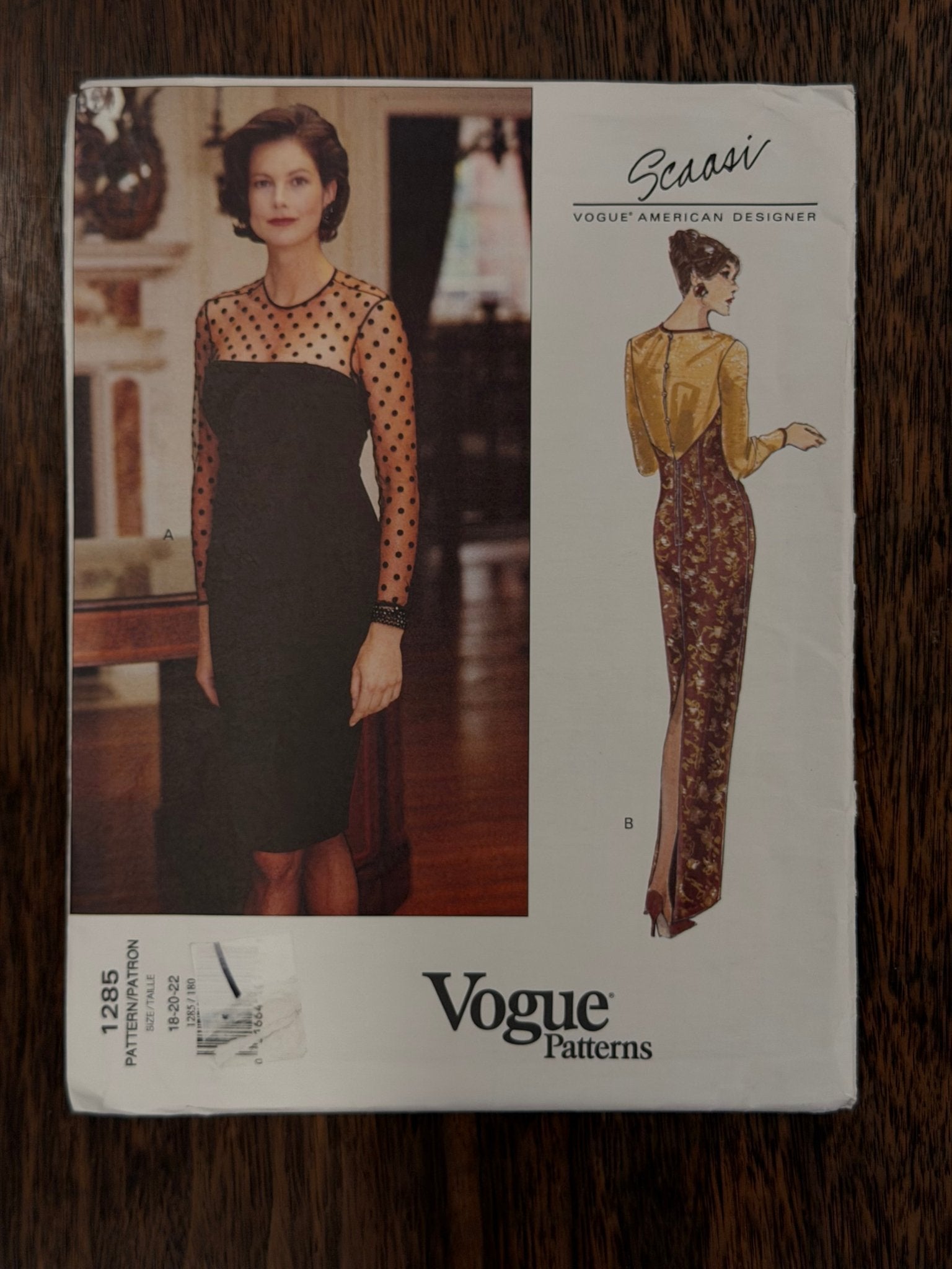 Scaasi | Vogue American Designer Sewing Pattern #1285 — Lined Dress with Contrast Yokes, Size 18-20-22, Vintage 1993 - Boho Fabrics - Sewing Patterns