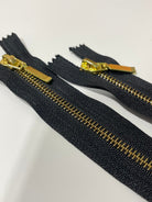 Sculpted Bar Pull - Black , 5 Brass 2 - Way Separating Jacket Zippers. Size 30" - 33.5" (Deadstock) - Boho Fabrics - Zippers