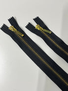 Sculpted Bar Pull - Black , 5 Brass 2 - Way Separating Jacket Zippers. Size 30" - 33.5" (Deadstock) - Boho Fabrics - Zippers