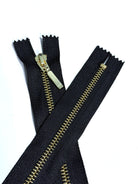 Sculpted Bar Pull - Black , 5 Brass Closed End Zipper. Size 25" (Deadstock) - Boho Fabrics - Zippers