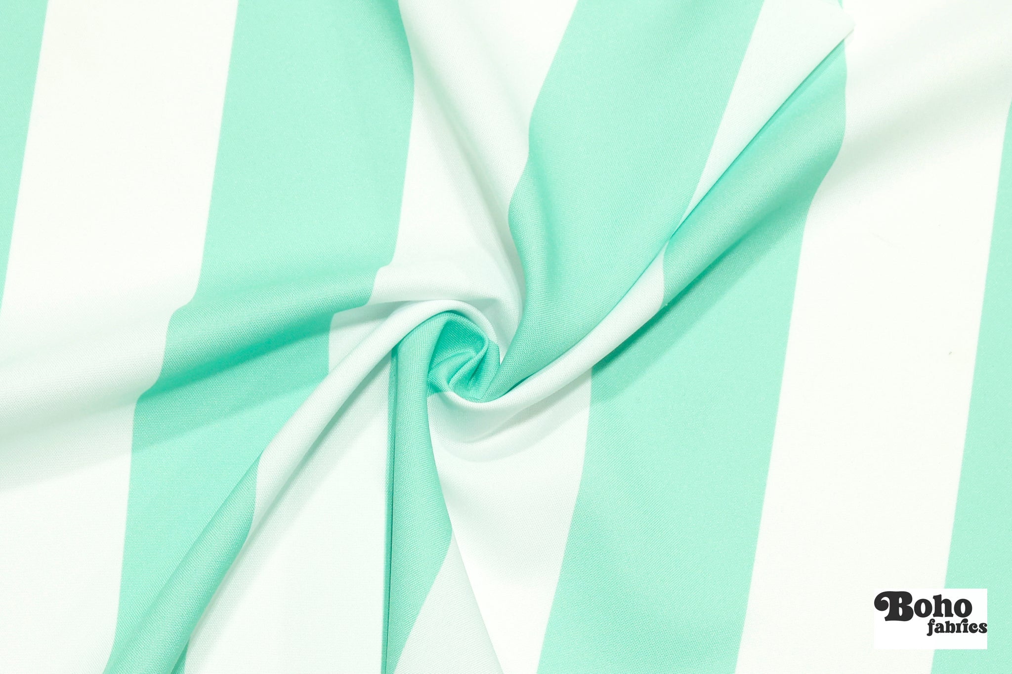 Seafoam Green & White, 3" Wide Striped Canvas Woven Fabric - Boho Fabrics - Canvas Fabric