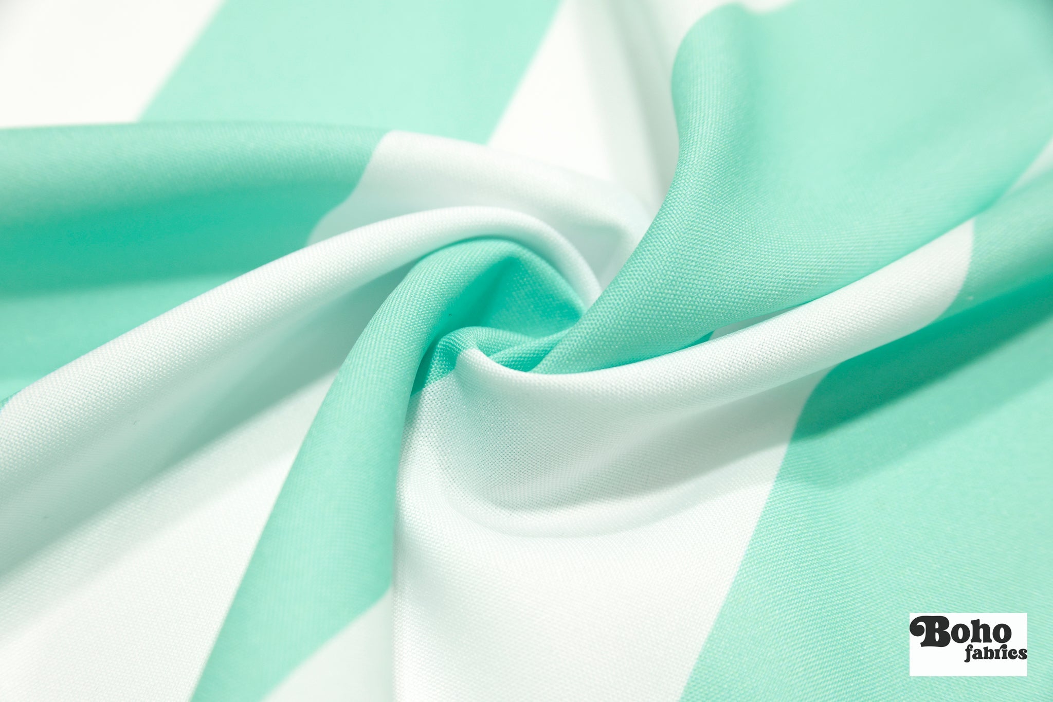 Seafoam Green & White, 3" Wide Striped Canvas Woven Fabric - Boho Fabrics - Canvas Fabric