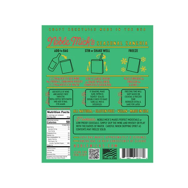Seasonal Sangria, Noble Mick's Frozen Cocktail Drink Mix - Boho Fabrics - Holiday Gifts