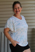 Shimmer Palms, Light Blue, Athletic Knit Fabric - Boho Fabrics - Special Occasion Fabric