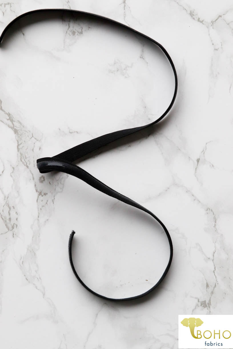Silicone Backed, Black Elastic 1/2". Sold in 3 Yard & 5 Yard Increments - Boho Fabrics