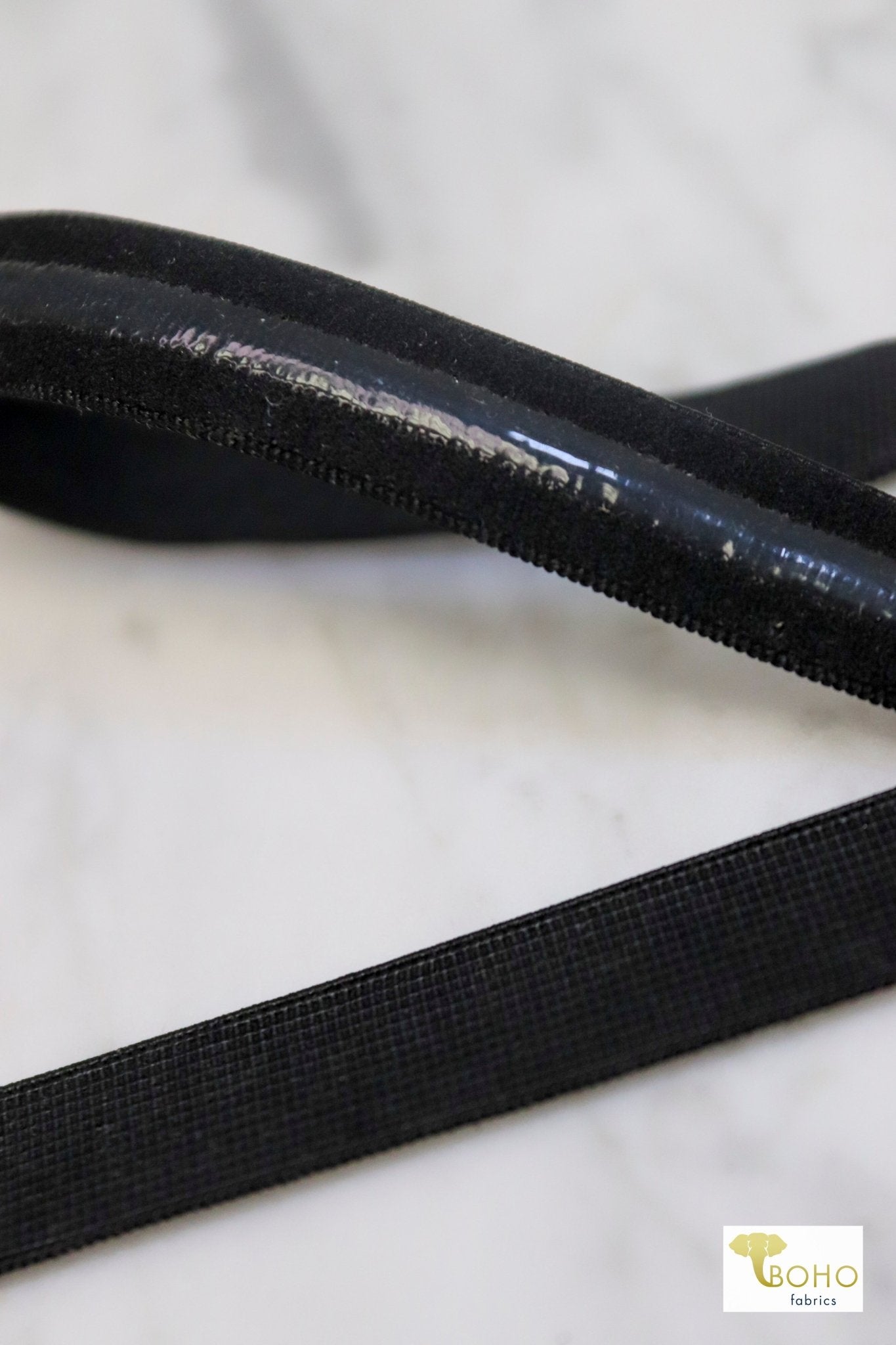 Silicone Backed, Black Elastic 1/2". Sold in 3 Yard & 5 Yard Increments - Boho Fabrics