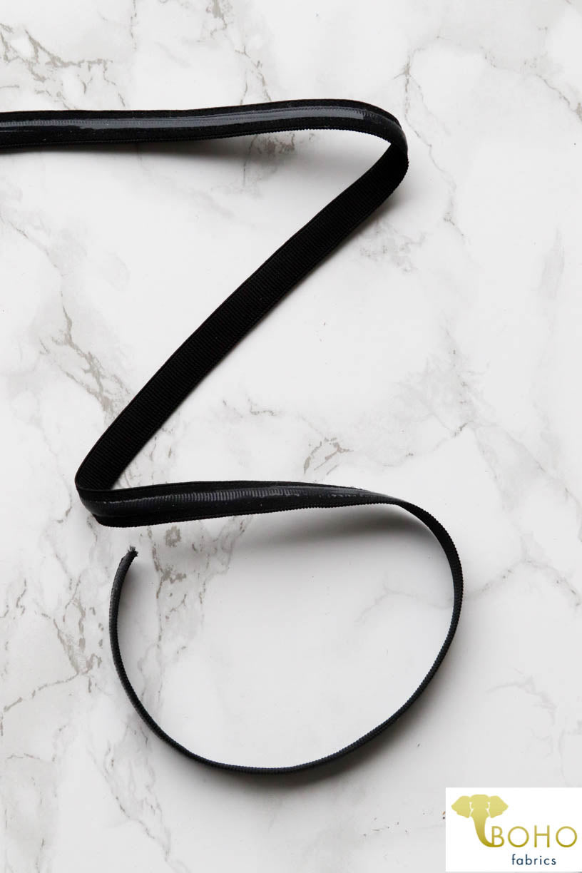 Silicone Backed, Black Elastic 1/2". Sold in 3 Yard & 5 Yard Increments - Boho Fabrics