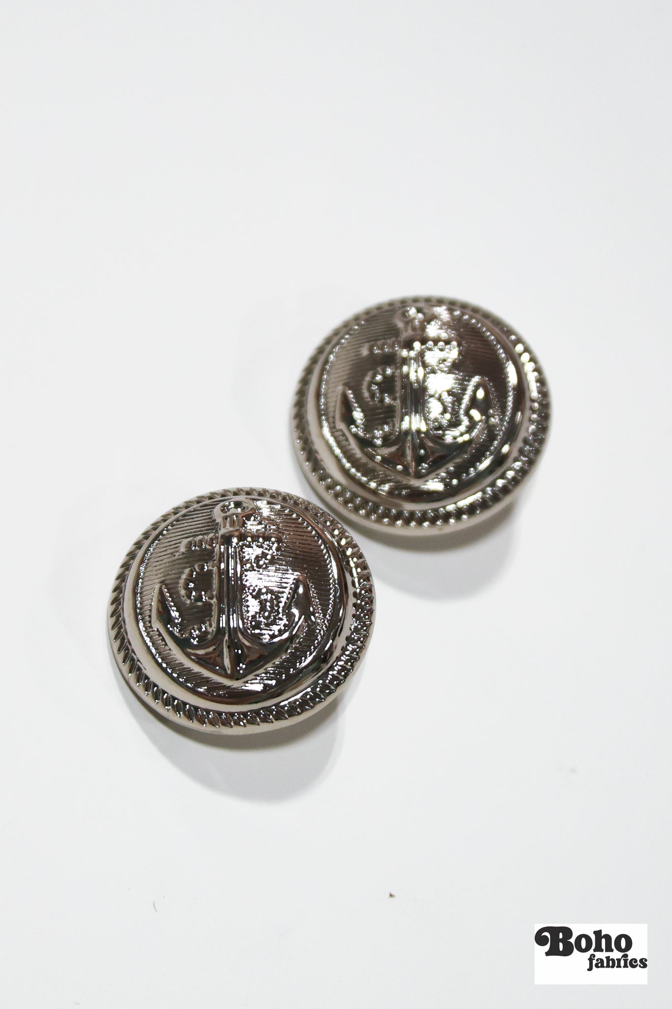 Silver Anchor Rope Trim Plastic Shank Buttons. 20L (12.5mm / 1/2"), 24L(15mm / 5/8"), 28L (18mm / 11/16"), 36L (23mm / 7/8"), 40L (25mm / 1"), 44L (28mm / 1 1/8") - Boho Fabrics - Buttons & Snaps