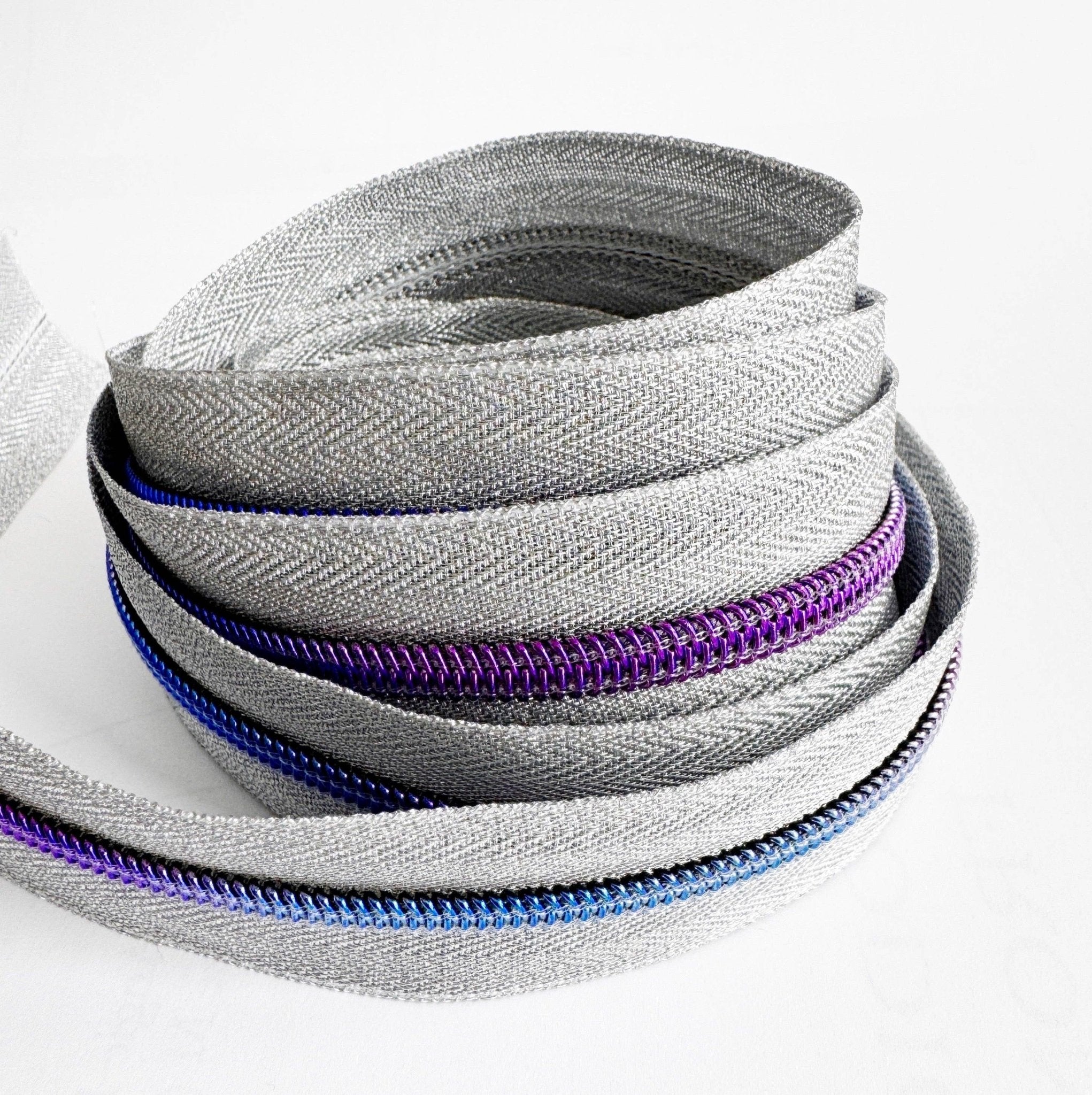 Silver and Purple 5 Nylon Continuous Zipper Tape - Boho Fabrics - Zippers