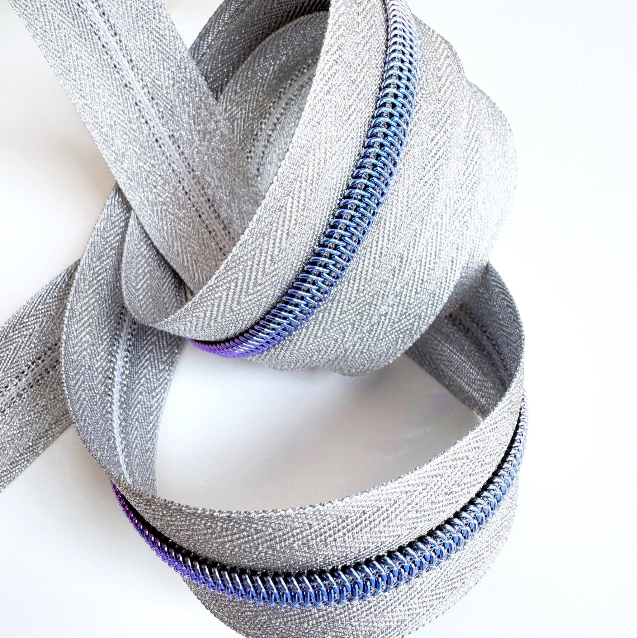 Silver and Purple 5 Nylon Continuous Zipper Tape - Boho Fabrics - Zippers
