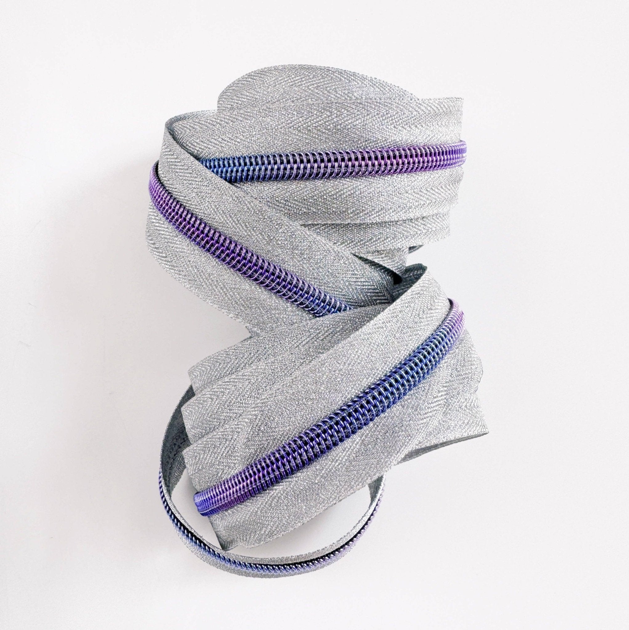 Silver and Purple 5 Nylon Continuous Zipper Tape - Boho Fabrics - Zippers