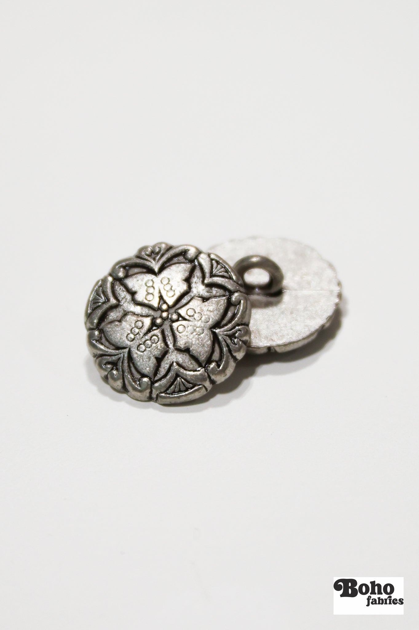 Silver Butterfly Trio Metal Shank Buttons. 24L (15mm / 5/8"), 28L (18mm / 11/16") - Boho Fabrics - Buttons & Snaps