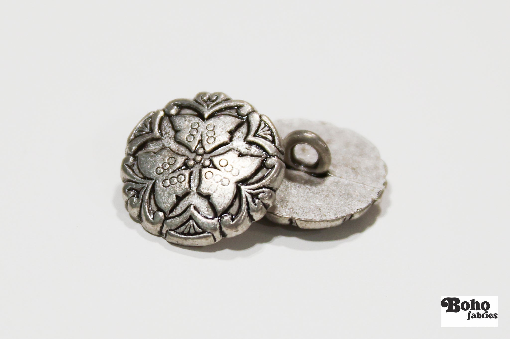 Silver Butterfly Trio Metal Shank Buttons. 24L (15mm / 5/8"), 28L (18mm / 11/16") - Boho Fabrics - Buttons & Snaps