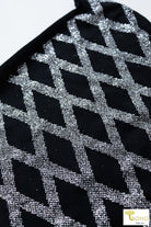Silver Diamonds on Black. Glitter Novelty Knit - Boho Fabrics