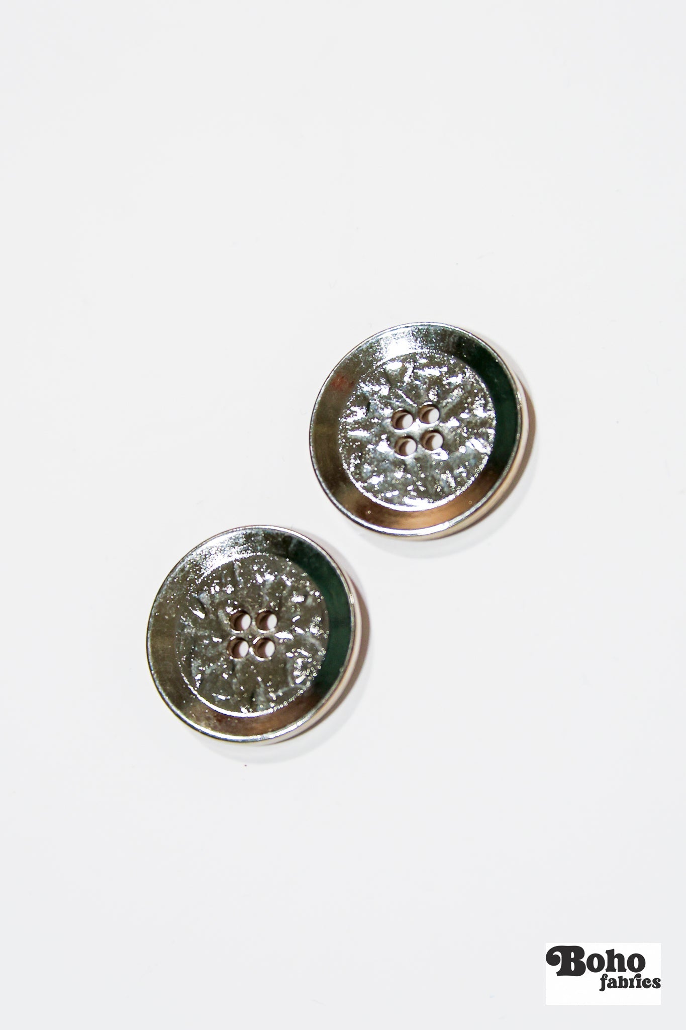 Silver Hammered 4-Hole Metal Buttons. 20L (12.5mm / 1/2"), 28L (18mm / 11/16"), 36L (23mm / 7/8") - Boho Fabrics - Buttons & Snaps