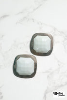 Silver Rimmed White Faceted Square Plastic Shank Buttons. Available in 15mm (24L), 18mm (28L), 25mm (40L), and 28mm (44L) - Boho Fabrics - Buttons & Snaps