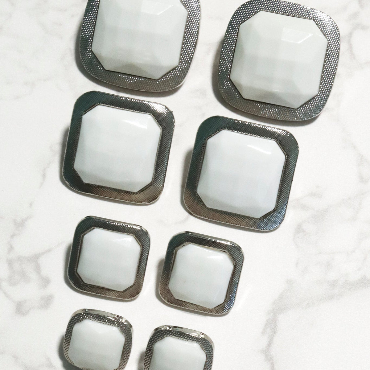 Silver Rimmed White Faceted Square Plastic Shank Buttons. Available in ...