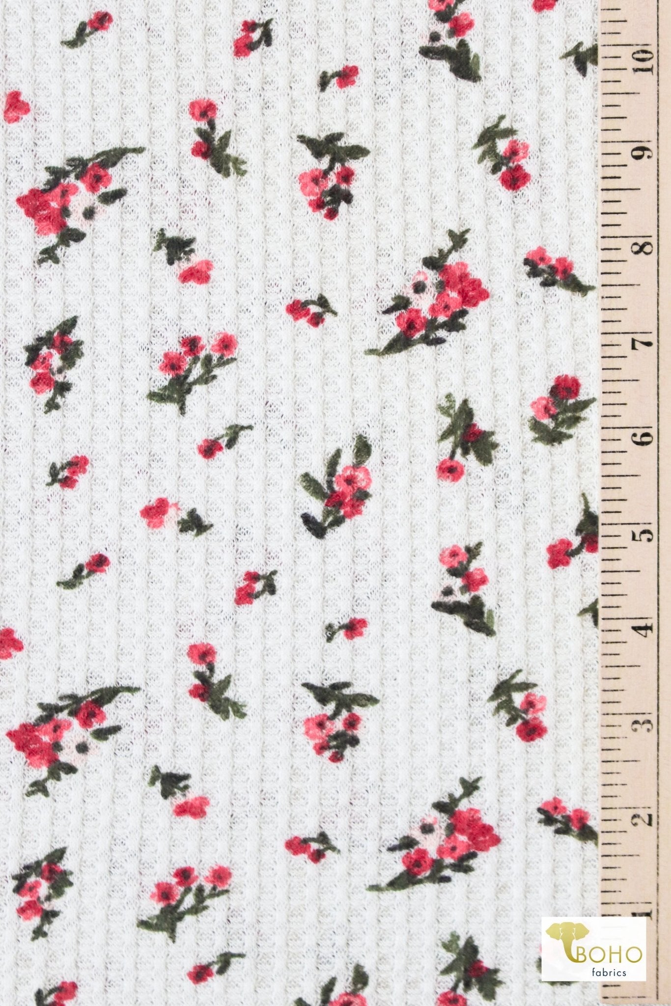 Simone Florals on White, Waffle Knit Fabric - Boho Fabrics