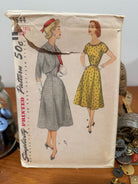 Simplicity Sewing Pattern #1544 — Half-Size One-Piece Dress with Detachable Collar, Size 18½, Bust 37, Vintage 1950s - Boho Fabrics - Sewing Patterns