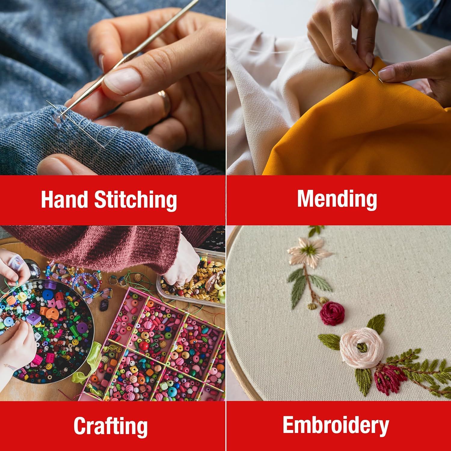 SINGER 50ct Assorted Large Eye Needles for Hand Sewing, Self - Threading Sewing Needles, 6 Sizes - Boho Fabrics - Sewing Needles