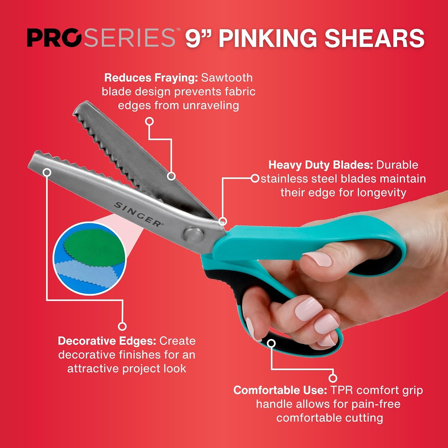 Singer ProSeries 9" Pinking Shears - Heavy - Duty Stainless Steel - Boho Fabrics - Cutting Supplies