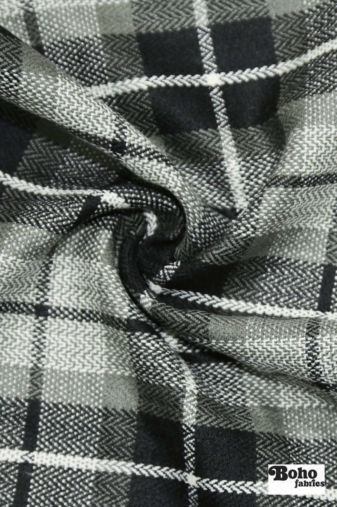 Slate Windowpane Plaid Wool Woven Fabric - Boho Fabrics - Wool Coating, Woven
