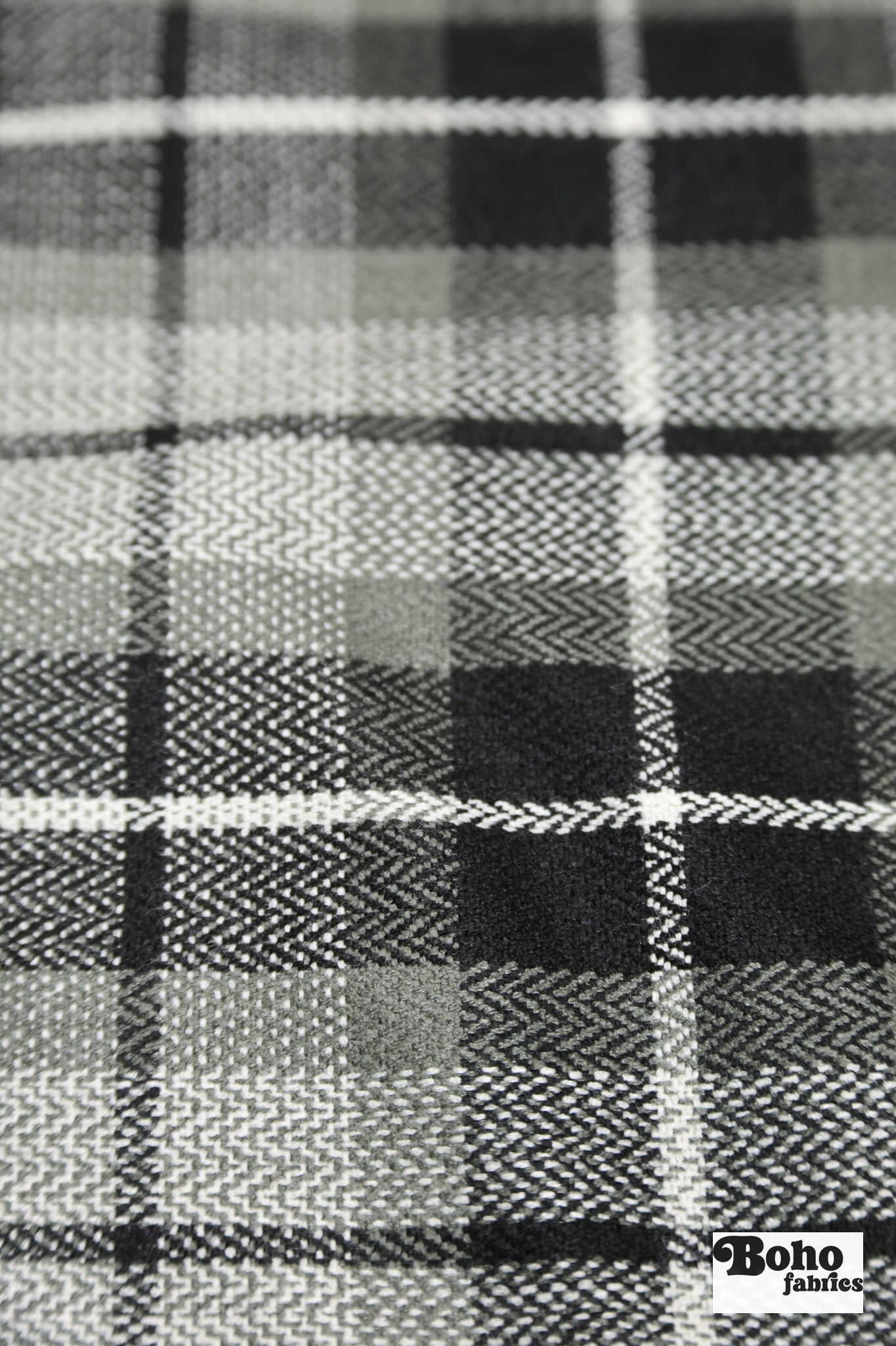 Slate Windowpane Plaid Wool Woven Fabric - Boho Fabrics - Wool Coating, Woven