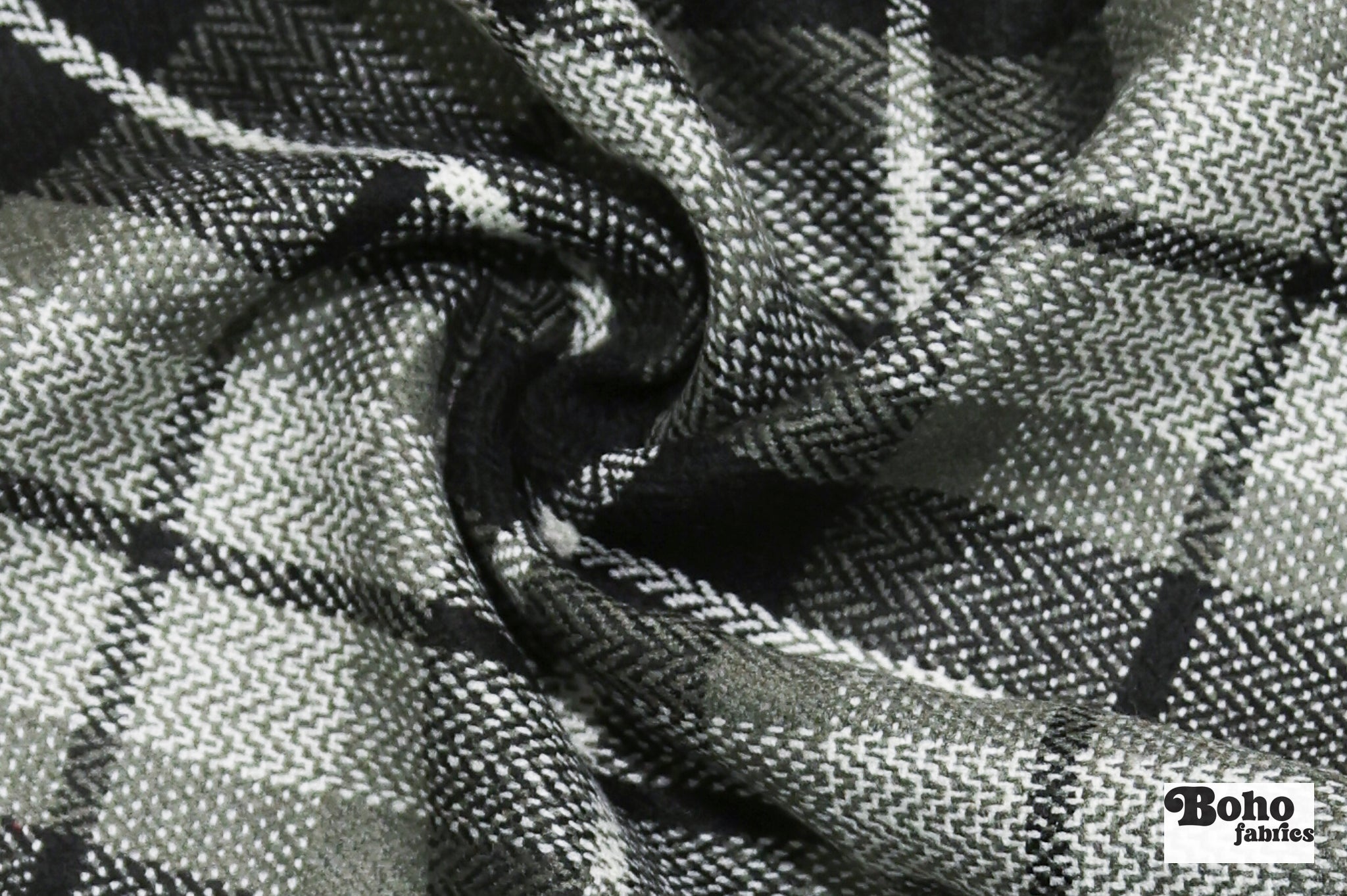 Slate Windowpane Plaid Wool Woven Fabric - Boho Fabrics - Wool Coating, Woven