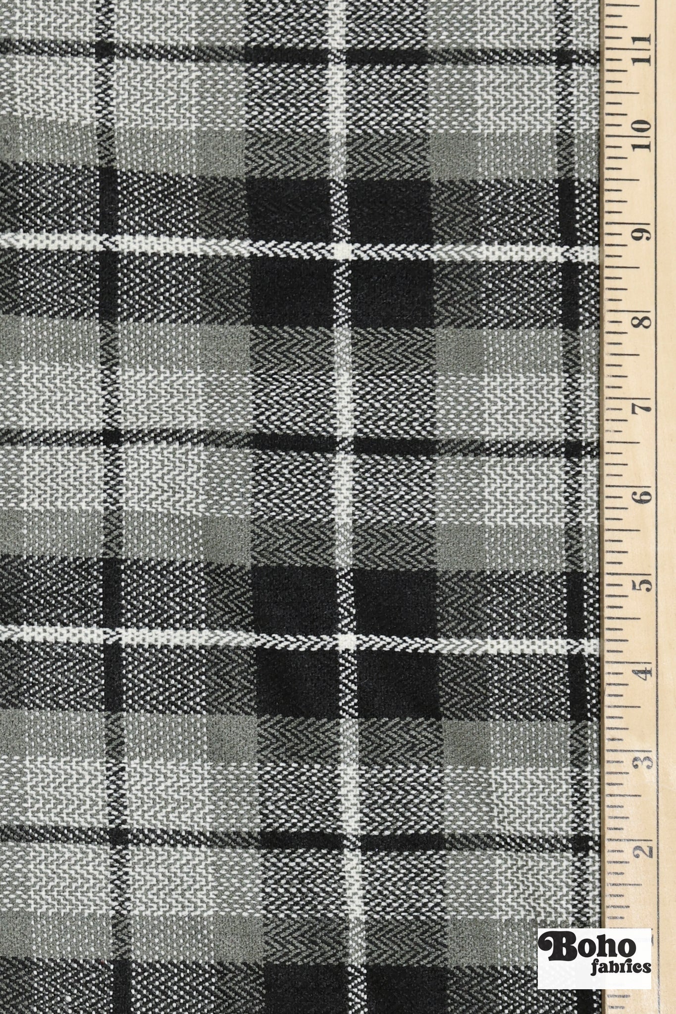 Slate Windowpane Plaid Wool Woven Fabric - Boho Fabrics - Wool Coating, Woven