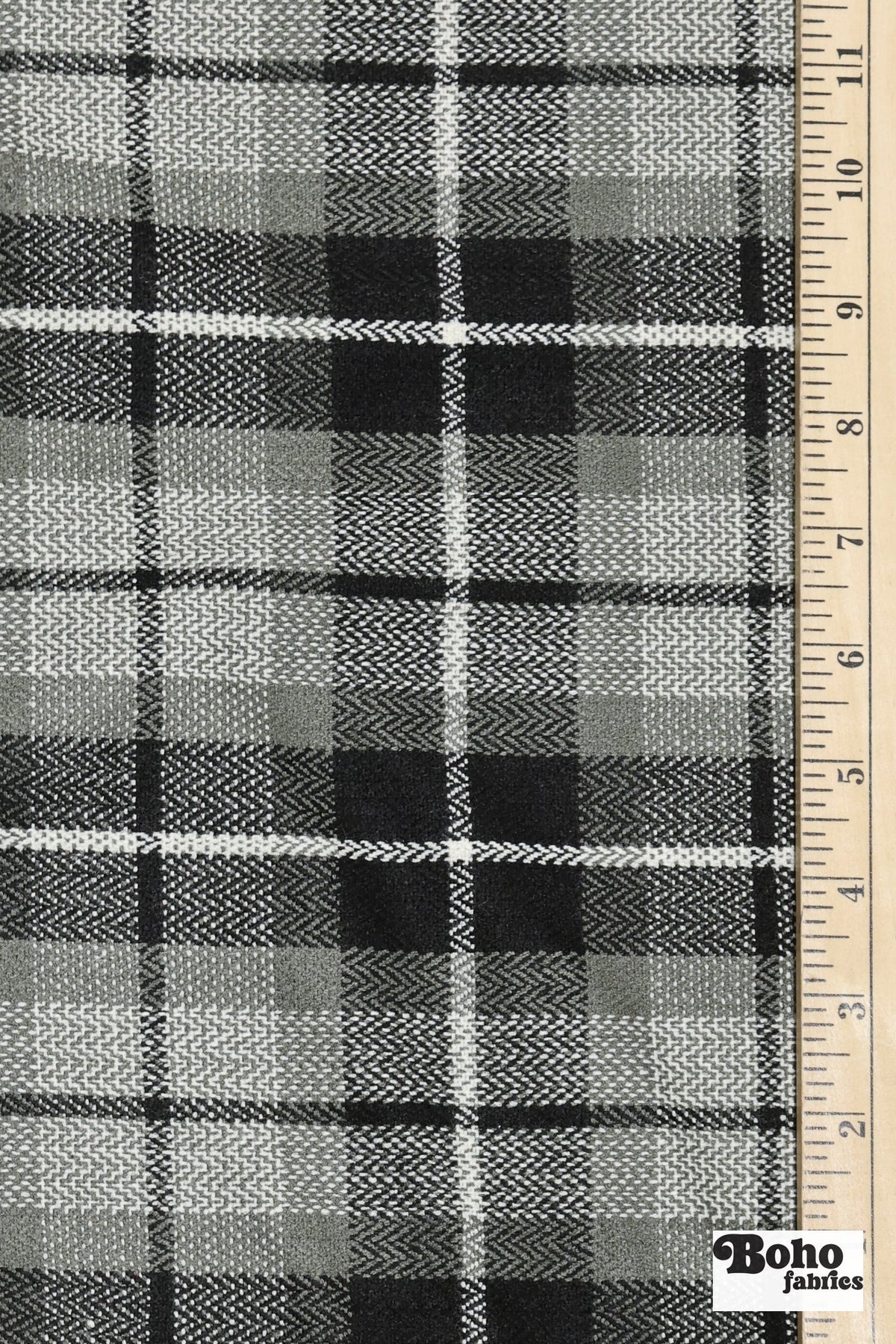 Slate Windowpane Plaid Wool Woven Fabric - Boho Fabrics - Wool Coating, Woven