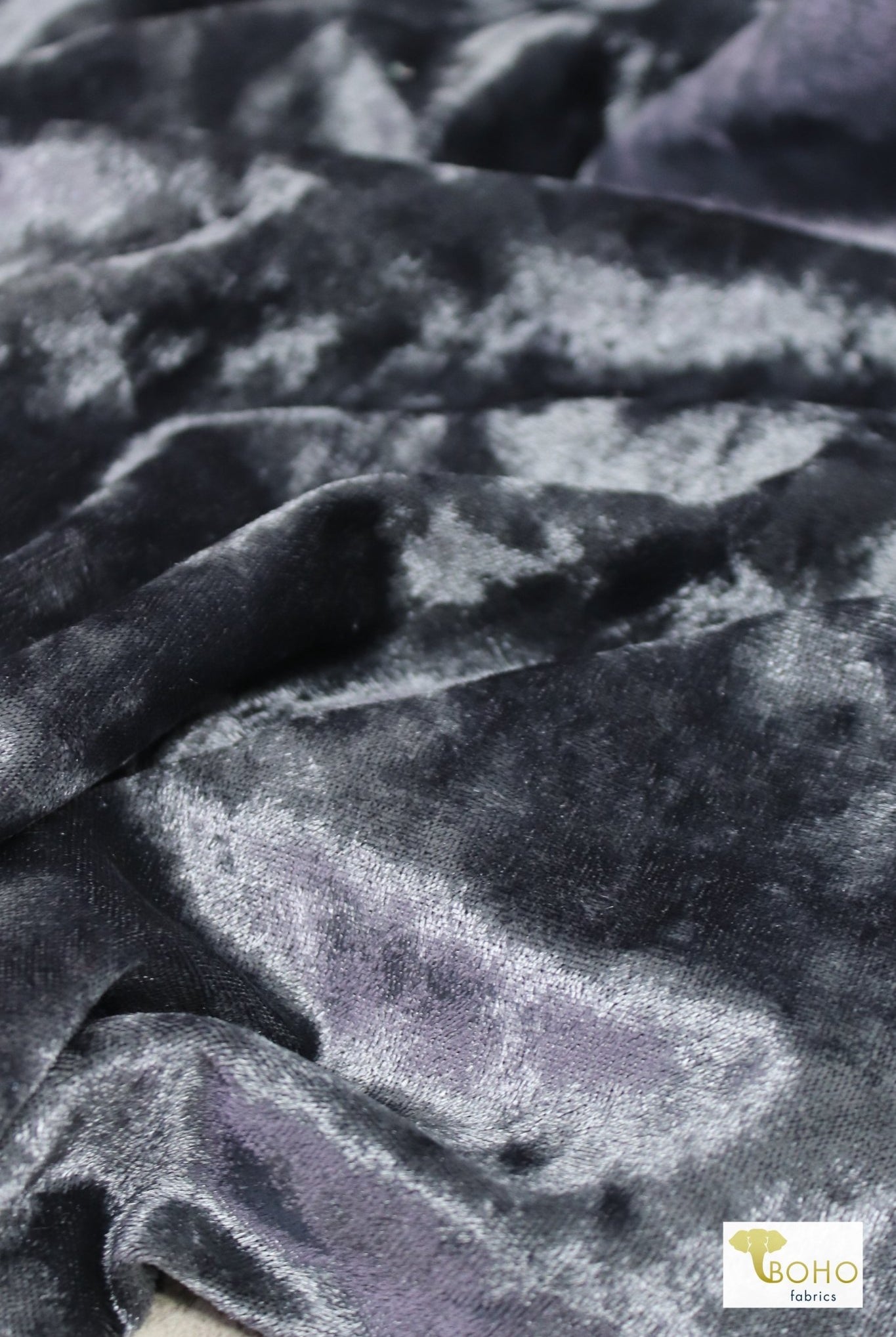 Sleek Steel Gray, Crushed Stretch Velvet - Boho Fabrics