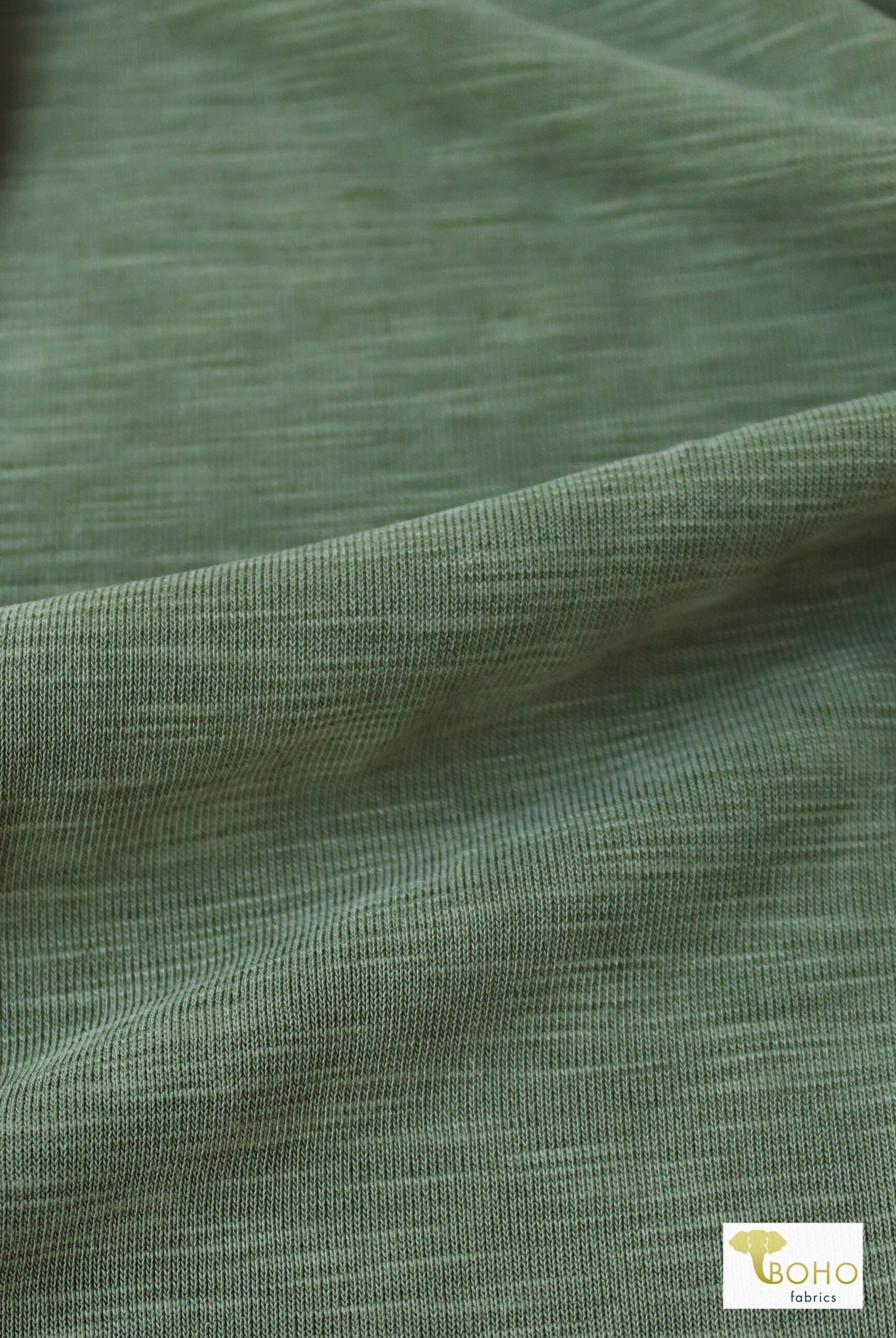 Slub, Olive Green, Cupro Knit - Boho Fabrics