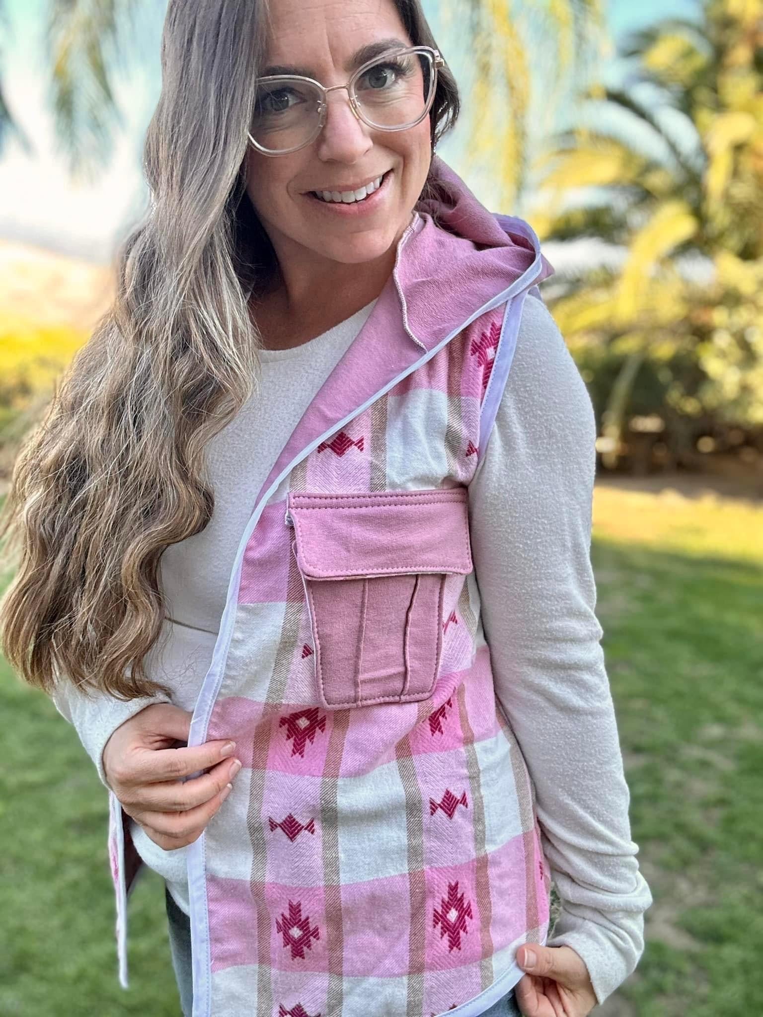 Southwest Barbie, Pink Embroidered Flannel, Woven Fabric - Boho Fabrics