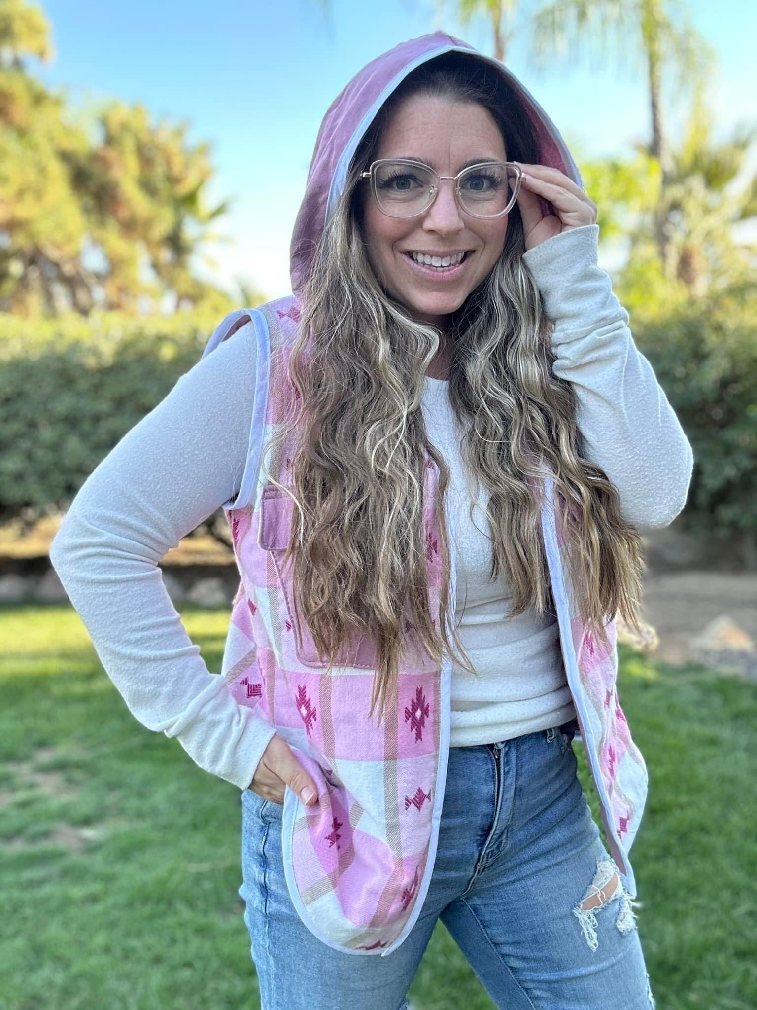 Southwest Barbie, Pink Embroidered Flannel, Woven Fabric - Boho Fabrics