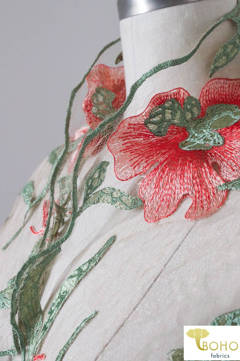 Special Occasion: "Ariel's Garden" Embroidered Scallop Lace - Boho Fabrics