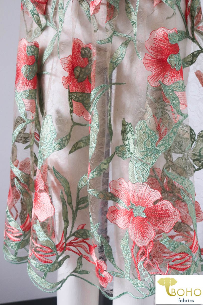 Special Occasion: "Ariel's Garden" Embroidered Scallop Lace - Boho Fabrics