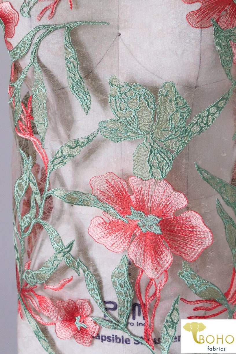 Special Occasion: "Ariel's Garden" Embroidered Scallop Lace - Boho Fabrics