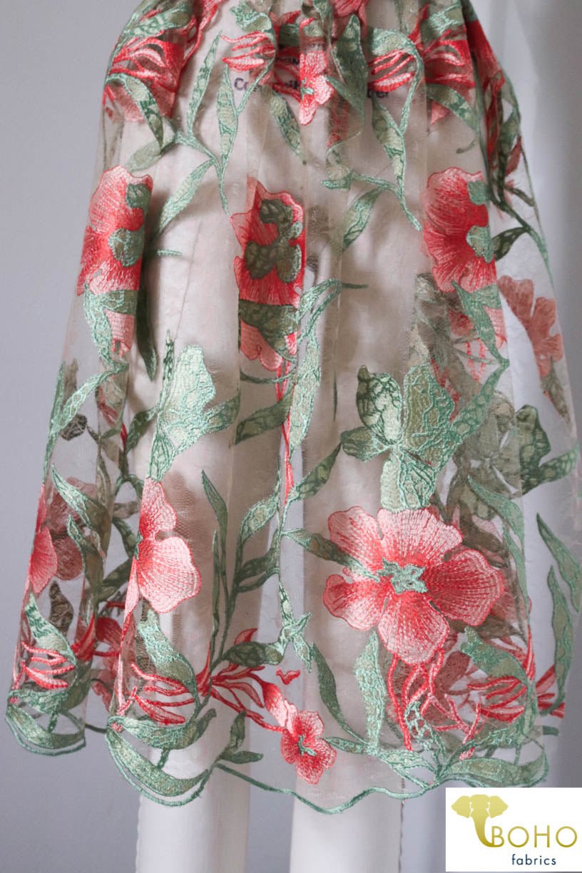 Special Occasion: "Ariel's Garden" Embroidered Scallop Lace - Boho Fabrics