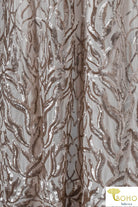 Special Occasion: "Cascading Vines" Sequined Champagne Stretch Mesh - Boho Fabrics