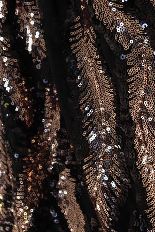 Special Occasion: Copper Feathers Sequined Stretch Mesh. SO-101 - Boho Fabrics