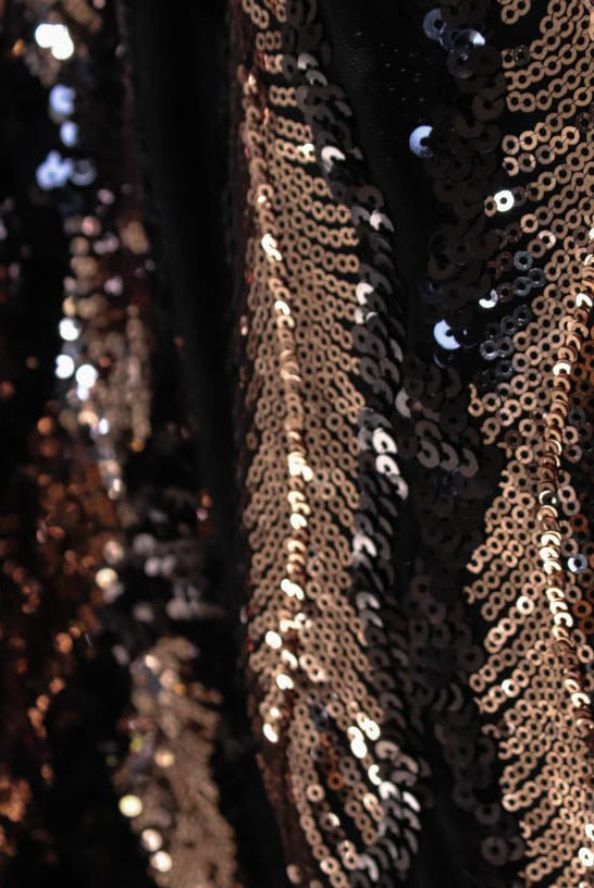 Special Occasion: Copper Feathers Sequined Stretch Mesh. SO-101 - Boho Fabrics