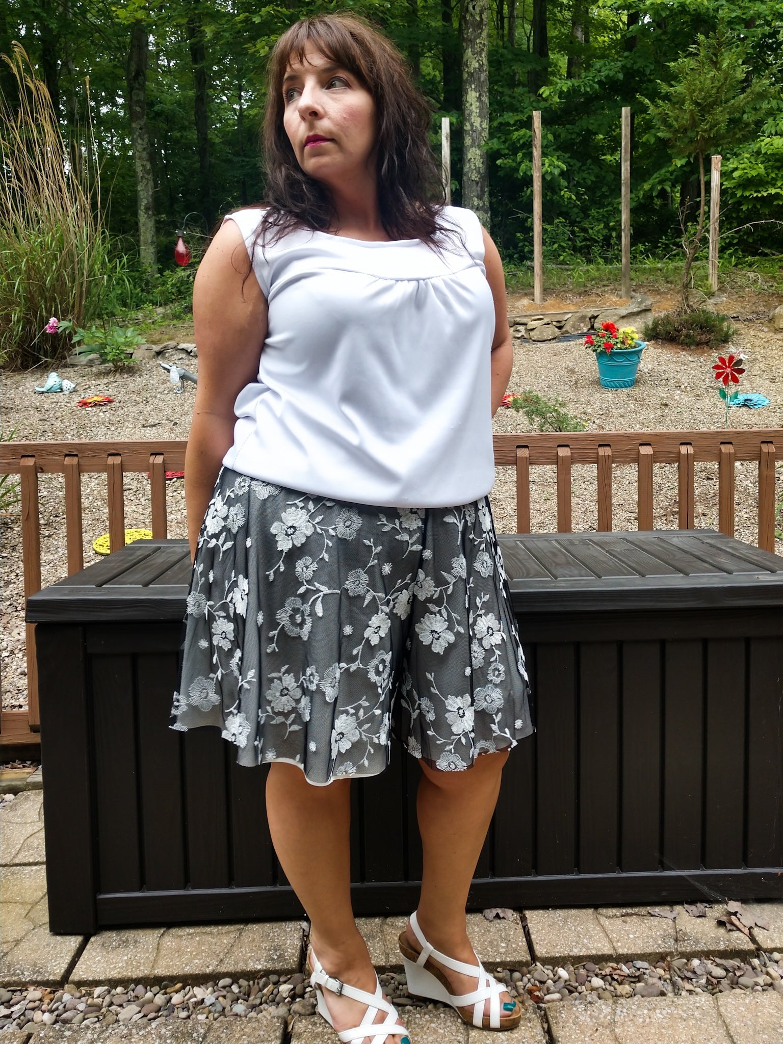 Special Occasion: Embroidered White Daisy Vines on Black - Boho Fabrics