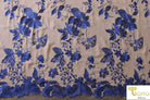 Special Occasion: Woven Blue Double Border Floral Scalloped Edge Embroidery on Nude - Boho Fabrics