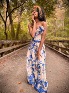 Special Occasion: Woven Blue Double Border Floral Scalloped Edge Embroidery on Nude - Boho Fabrics - Special Occasion Fabric