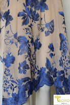 Special Occasion: Woven Blue Double Border Floral Scalloped Edge Embroidery on Nude - Boho Fabrics