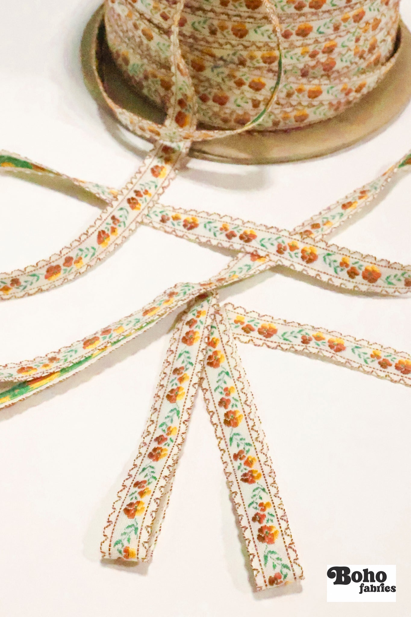 Spool of 400 Yards. Rose Chain in Harvest, 6/8" Vintage Jacquard Woven Trim, TRIM - 044 - Boho Fabrics - Trims