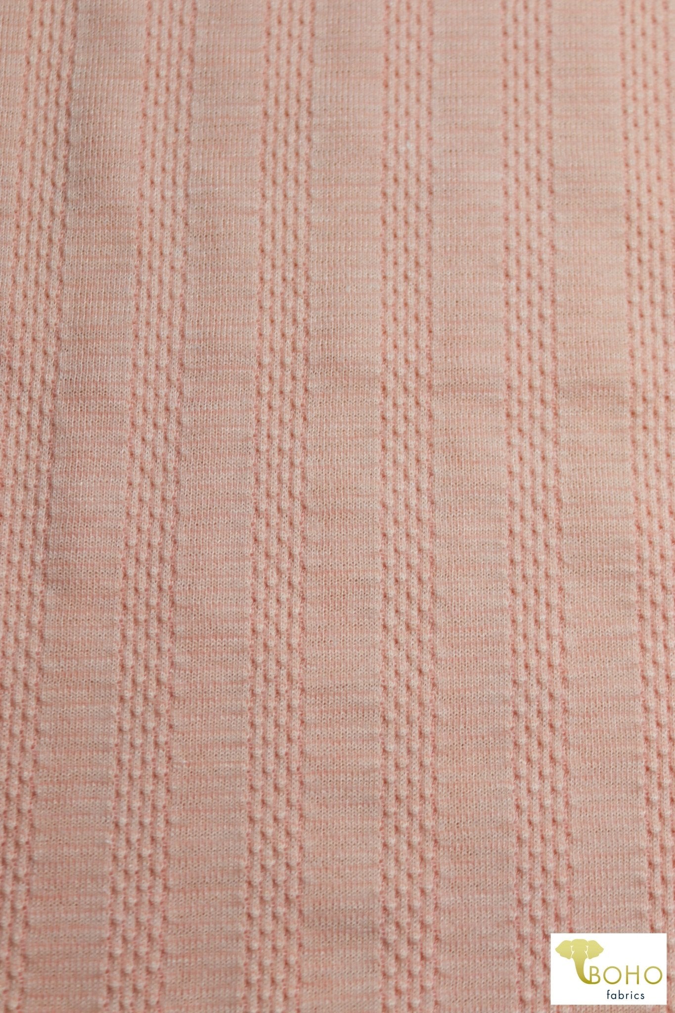 Stitched Stripes in Peach, Pointelle Rib Knit. RIB-129-PNK - Boho Fabrics