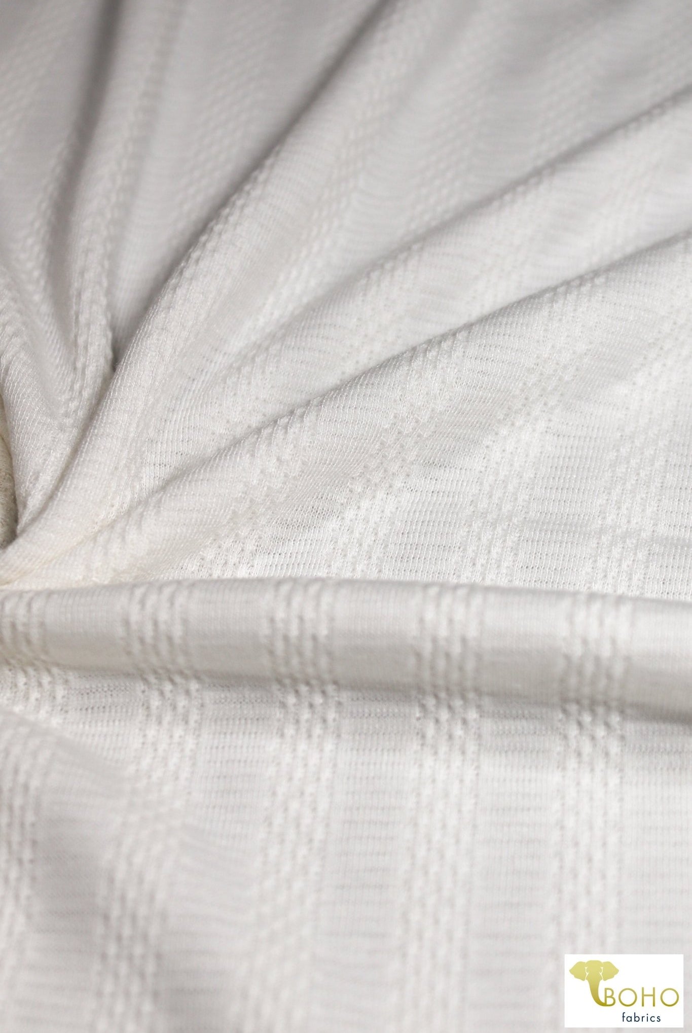 Stitched Stripes in White, Pointelle Rib Knit. RIB-129-WHT - Boho Fabrics