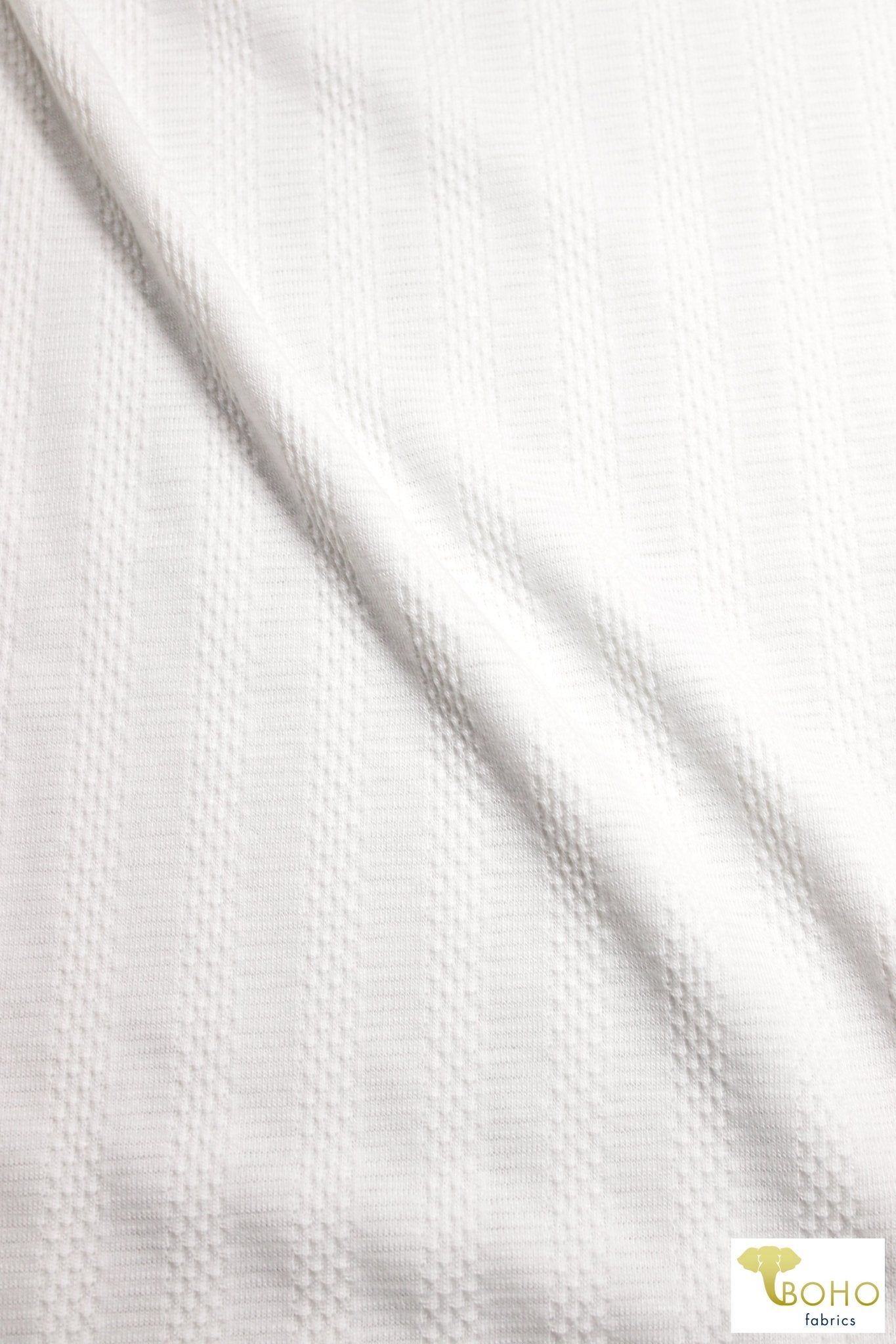 Stitched Stripes in White, Pointelle Rib Knit. RIB-129-WHT - Boho Fabrics